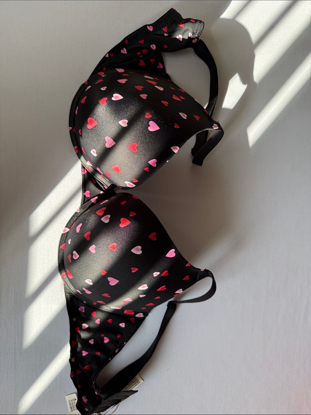 PINK Victoria's Secret Black Bra with Pink & Red Heart Print